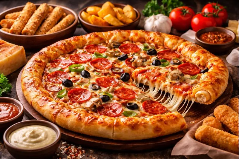 بيتزا هت مع تشكيلة بيتزا شهية بالجبن والخضار والبيبروني بجودة عالية