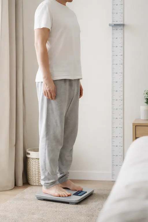 How to calculate BMI by measuring weight on digital scale and height using wall chart at home