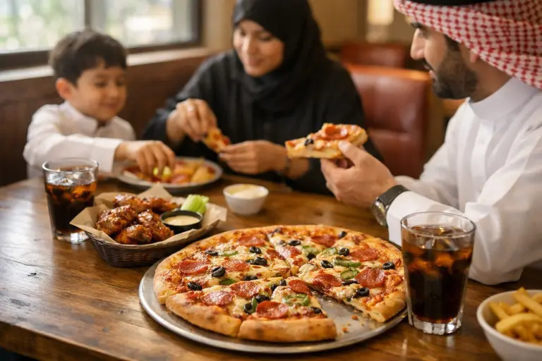 بيتزا هت المدينة المنورة مع وجبة بيتزا عائلية داخل مطعم مناسب للعائلات