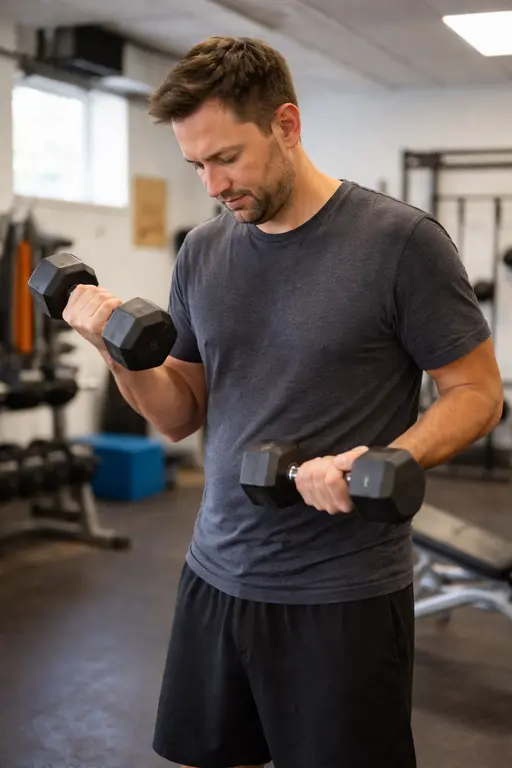 BMI Calculator for Men: Man doing strength training to lower BMI and improve health