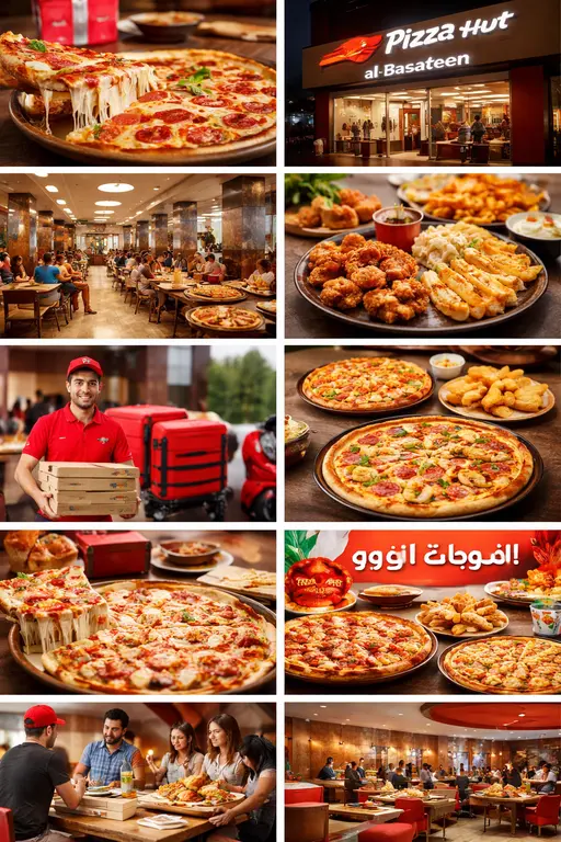 شعار بيتزا هت البساتين الرسمي بخلفية نظيفة وواضحة