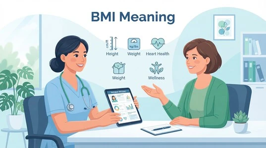 BMI Meaning illustration showing healthcare professionals using BMI for health screening